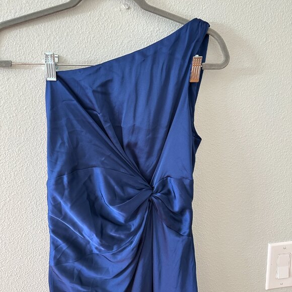 Abercrombie & Fitch Blue Satin One Shoulder Maxi Dress Gown Women's SMALL - Picture 2 of 5